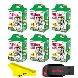 Instax Mini Instant Camera Film with Sandisk 32 GB USB Flash Drive + 6 x Mini Twin Packs (120 Sheets) and Buzz-Photo Microfiber Cleaning Cloth Instax Mini Instant Camera Film with Sandisk 32 GB USB Flash Drive + 6 x Mini Twin Packs (120 Sheets) and Buzz-Photo Microfiber Cleaning Cloth