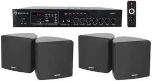 RCS80-1 70V Commercial Audio Bundle with 2 Pair Cube Speakers | 60W, Bluetooth, USB/SD, FM, 2 RCA AUX, 2 Mic Inputs, 4 Black 3.5" Swivel Wall Speakers, Restaurant, 3-Items RCS80-1 70V Commercial Audio Bundle with 2 Pair Cube Speakers | 60W, Bluetooth, USB/SD, FM, 2 RCA AUX, 2 Mic Inputs, 4 Black 3.5" Swivel Wall Speakers, Restaurant, 3-Items