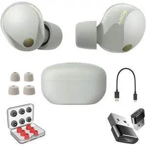 WF1000XM5/S Industry Leading Noise Canceling Truly Wireless Earbuds Silver Bundle with 6 Pairs of in-Ear Earbud Tips and Converter Adapter Type C Adapter WF1000XM5/S Industry Leading Noise Canceling Truly Wireless Earbuds Silver Bundle with 6 Pairs of in-Ear Earbud Tips and Converter Adapter Type C Adapter
