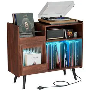 Large Record Player Stand with Sliding Door,350 Vinyl Record Storage Cabinet, Record Player Table with Power Outlet and LED Light,Turntable Stand with Wood Legs for Living Room,Bedroom,Office Large Record Player Stand with Sliding Door,350 Vinyl Record Storage Cabinet, Record Player Table with Power Outlet and LED Light,Turntable Stand with Wood Legs for Living Room,Bedroom,Office