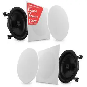 10 In-Ceiling In-Wall Speakers (Pair) 2-Way Flush Mount Home Audio System, 300W Stereo Sound, Quick Connect, Changeable Round/Square Grills, Polyprone Cone, Polymer Tweeter (PDIC16106) 10 In-Ceiling In-Wall Speakers (Pair) 2-Way Flush Mount Home Audio System, 300W Stereo Sound, Quick Connect, Changeable Round/Square Grills, Polyprone Cone, Polymer Tweeter (PDIC16106)