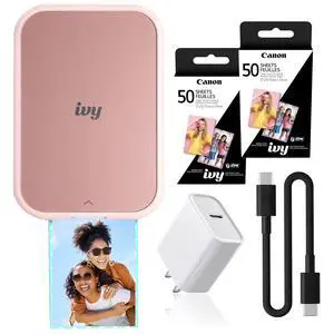Ivy 2 Mini Photo Printer Blush Pink Travel Accessory Bundle | For iOS & Android, ZINK 2x3 Sticky-Back Photo Prints, Compact Travel Size | Bluetooth | 50 Sheets + More Ivy 2 Mini Photo Printer Blush Pink Travel Accessory Bundle | For iOS & Android, ZINK 2x3 Sticky-Back Photo Prints, Compact Travel Size | Bluetooth | 50 Sheets + More