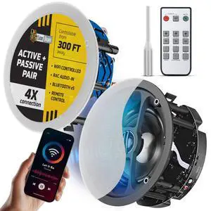LionBeam Wi-Fi & Bluetooth Ceiling Speakers 6.5" Flush Mount Ceiling & in Wall Speakers Active Passive Pair 60W Amplifier with Remote Control Speaker for Home Theaters Indoor Outdoor Wall Speaker LionBeam Wi-Fi & Bluetooth Ceiling Speakers 6.5" Flush Mount Ceiling & in Wall Speakers Active Passive Pair 60W Amplifier with Remote Control Speaker for Home Theaters Indoor Outdoor Wall Speaker