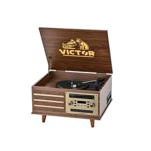 VWRP-3700 Monroe Retro 8-in-1 Turntable Record Player and Entertainment Center with Bluetooth and Built in Speakers, Walnut VWRP-3700 Monroe Retro 8-in-1 Turntable Record Player and Entertainment Center with Bluetooth and Built in Speakers, Walnut