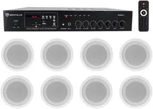 RCS80-1 70V Commercial Amp Bundle with 8 CCL5T White Speakers | 60W RMS, 5" Ceiling, Adjustable Tap 5W/2.5W/1.25W, Bluetooth, USB/SD, 2 Mic Inputs, FM, Rack Mount, Restaurant/Bar, 9-Items RCS80-1 70V Commercial Amp Bundle with 8 CCL5T White Speakers | 60W RMS, 5" Ceiling, Adjustable Tap 5W/2.5W/1.25W, Bluetooth, USB/SD, 2 Mic Inputs, FM, Rack Mount, Restaurant/Bar, 9-Items