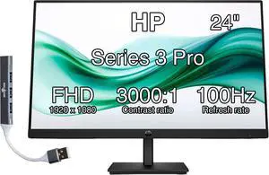 24" Series 3 Pro 324pv FHD Monitor with 5 ms Response Time, Anti-Glare | Flicker Free, VESA Mount (100x100mm), HDMI, VGA & Dockztorm USB Port Expander, Black 24" Series 3 Pro 324pv FHD Monitor with 5 ms Response Time, Anti-Glare | Flicker Free, VESA Mount (100x100mm), HDMI, VGA & Dockztorm USB Port Expander, Black