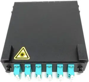 Wall Mount Fiber Enclosure with Splicing Module and Loaded 6 Port LC-UPC OM3 Multimode Duplex LGX Panel Wall Mount Fiber Enclosure with Splicing Module and Loaded 6 Port LC-UPC OM3 Multimode Duplex LGX Panel