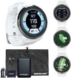 Bushnell Golf iON Elite GPS Smartwatch (White) | 38,000 Courses, Slope Compensation, Hazard Info, Color Touchscreen, Distance Calculator, Magnet Mount, Scorekeeping | Signature Series Power Bundle Bushnell Golf iON Elite GPS Smartwatch (White) | 38,000 Courses, Slope Compensation, Hazard Info, Color Touchscreen, Distance Calculator, Magnet Mount, Scorekeeping | Signature Series Power Bundle