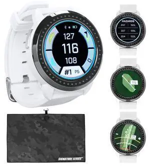 Bushnell Golf iON Elite GPS Smartwatch (White) | 38,000 Courses, Slope Compensation, Hazard Info, Color Touchscreen, Distance Calculator, Magnet Mount, Scorekeeping | Signature Series Golf Towel Bushnell Golf iON Elite GPS Smartwatch (White) | 38,000 Courses, Slope Compensation, Hazard Info, Color Touchscreen, Distance Calculator, Magnet Mount, Scorekeeping | Signature Series Golf Towel