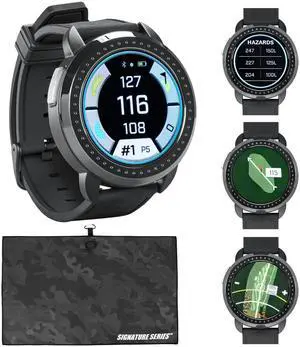Bushnell Golf iON Elite GPS Smartwatch (Black) | 38,000 Courses, Slope Compensation, Hazard Info, Color Touchscreen, Distance Calculator, Magnet Mount, Scorekeeping | Signature Series Golf Towel Bushnell Golf iON Elite GPS Smartwatch (Black) | 38,000 Courses, Slope Compensation, Hazard Info, Color Touchscreen, Distance Calculator, Magnet Mount, Scorekeeping | Signature Series Golf Towel