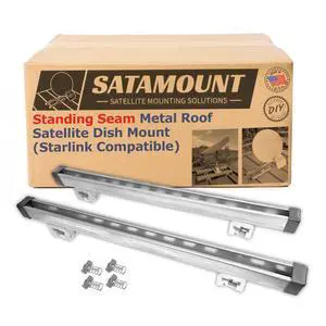 SataMount Non-Penetrating Starlink Dish Mount Standing-Seam Metal Roof Clamp, Long-Lasting Unistrut Defender Finish SataMount Non-Penetrating Starlink Dish Mount Standing-Seam Metal Roof Clamp, Long-Lasting Unistrut Defender Finish