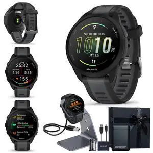 Garmin Forerunner 165 GPS Running Smartwatch, Black/Slate Gray | Advanced Health and Fitness Insights, Sleep Coach, Training Plans, Garmin Pay | Signature Series Watch Stand and Gift Bundle Garmin Forerunner 165 GPS Running Smartwatch, Black/Slate Gray | Advanced Health and Fitness Insights, Sleep Coach, Training Plans, Garmin Pay | Signature Series Watch Stand and Gift Bundle