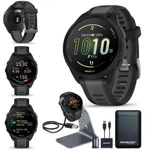 Garmin Forerunner 165 GPS Running Smartwatch, Black/Slate Gray | Advanced Health and Fitness Insights, Sleep Coach, Training Plans, Garmin Pay | Signature Series Watch Stand and Power Bundle Garmin Forerunner 165 GPS Running Smartwatch, Black/Slate Gray | Advanced Health and Fitness Insights, Sleep Coach, Training Plans, Garmin Pay | Signature Series Watch Stand and Power Bundle