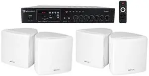 RCS80-1 60W 70v Restaurant Amplifier Bundle with 2 Cube Speakers | Bluetooth, USB/SD, FM, 2 Mic Inputs, 3.5" White Swivel Wall Mount, 6W/3W/1.5W Taps, Commercial Audio, 3-Items RCS80-1 60W 70v Restaurant Amplifier Bundle with 2 Cube Speakers | Bluetooth, USB/SD, FM, 2 Mic Inputs, 3.5" White Swivel Wall Mount, 6W/3W/1.5W Taps, Commercial Audio, 3-Items