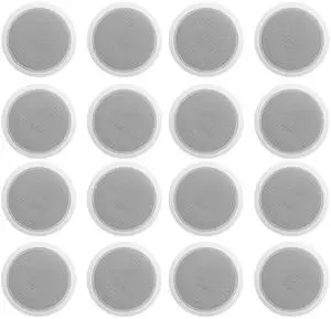 CCL6T White 6" Commercial/Restaurant Ceiling Speakers, 16-Pack | 70V, 2.5W/5W/10W Transformer Terminal Connections, Flush Mount Grilles, for PA Announcements, Background Music, Office Audio CCL6T White 6" Commercial/Restaurant Ceiling Speakers, 16-Pack | 70V, 2.5W/5W/10W Transformer Terminal Connections, Flush Mount Grilles, for PA Announcements, Background Music, Office Audio