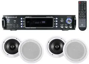 RPA60BT V2 Home Theater Receiver with 4 HC85 Ceiling Speakers | 1000W Peak / 250W RMS, Bluetooth, Optical/Coaxial/RCA, 4 White 8" HC85 Speakers, 700W Peak / 240W RMS per Pair, 5-Items RPA60BT V2 Home Theater Receiver with 4 HC85 Ceiling Speakers | 1000W Peak / 250W RMS, Bluetooth, Optical/Coaxial/RCA, 4 White 8" HC85 Speakers, 700W Peak / 240W RMS per Pair, 5-Items