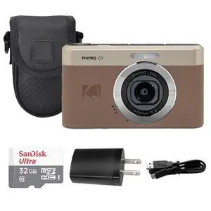 Kodak PIXPRO C1 Digital Camera, 13MP Compact Point & Shoot, 2.8 180° Flip LCD Screen, 26mm Wide Angle Lens, 4X Digital Zoom, 1080P Full HD Video, Brown + Camera Case & 32GB Micro SD Card Kodak PIXPRO C1 Digital Camera, 13MP Compact Point & Shoot, 2.8 180° Flip LCD Screen, 26mm Wide Angle Lens, 4X Digital Zoom, 1080P Full HD Video, Brown + Camera Case & 32GB Micro SD Card