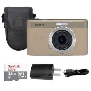 Kodak PIXPRO C1 Digital Camera, 13MP Compact Point & Shoot, 2.8 180° Flip LCD Screen, 26mm Wide Angle Lens, 4X Digital Zoom, 1080P Full HD Video, Tan + Camera Case & 32GB Micro SD Card Kodak PIXPRO C1 Digital Camera, 13MP Compact Point & Shoot, 2.8 180° Flip LCD Screen, 26mm Wide Angle Lens, 4X Digital Zoom, 1080P Full HD Video, Tan + Camera Case & 32GB Micro SD Card