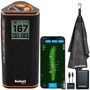 Bushnell Golf Wingman View GPS Speaker | LCD Screen, Magnetic Mount, Music & Audible Distances for 36,000+ Courses, Wireless Remote, 36-Hole Battery, Hazard Info, Signature Series Power Bundle Bushnell Golf Wingman View GPS Speaker | LCD Screen, Magnetic Mount, Music & Audible Distances for 36,000+ Courses, Wireless Remote, 36-Hole Battery, Hazard Info, Signature Series Power Bundle