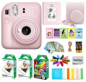Instax Mini 12 Instant Film Camera, Fuji Instax Mini Film (20 Sheets), Fuji Rainbow Instant Film (10 Sheets), Protective Case, Album, Insax Mini Accessory Bundle (Blossom Pink) Instax Mini 12 Instant Film Camera, Fuji Instax Mini Film (20 Sheets), Fuji Rainbow Instant Film (10 Sheets), Protective Case, Album, Insax Mini Accessory Bundle (Blossom Pink)