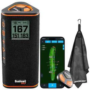 Bushnell Golf Wingman View GPS Speaker | LCD Screen, Magnetic Mount, Music & Audible Distances for 36,000+ Courses, Wireless Remote, 36-Hole Battery, Hazard Info, Signature Series Golf Towel Bushnell Golf Wingman View GPS Speaker | LCD Screen, Magnetic Mount, Music & Audible Distances for 36,000+ Courses, Wireless Remote, 36-Hole Battery, Hazard Info, Signature Series Golf Towel