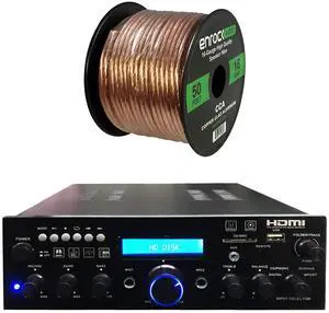 200 Watt Peak Power Compact Wireless Bluetooth USB FM Radio Home Theater Stereo Amplifier Receiver System Bundle Combo with 16 AWG Gauge 50 Feet Speaker Wire Cable 200 Watt Peak Power Compact Wireless Bluetooth USB FM Radio Home Theater Stereo Amplifier Receiver System Bundle Combo with 16 AWG Gauge 50 Feet Speaker Wire Cable