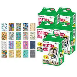 5X Fujifilm instax Mini Instant Film (100 Exposures) + 20 Sticker Frames for Fuji Instax Prints Travel Package 5X Fujifilm instax Mini Instant Film (100 Exposures) + 20 Sticker Frames for Fuji Instax Prints Travel Package