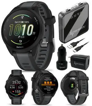 Garmin Forerunner 165 Running Smartwatch, Colorful AMOLED Touchscreen, Training Metrics and Recovery Insights Includes PowerPack, Adapters Bundle, Black/Slate Gray Garmin Forerunner 165 Running Smartwatch, Colorful AMOLED Touchscreen, Training Metrics and Recovery Insights Includes PowerPack, Adapters Bundle, Black/Slate Gray