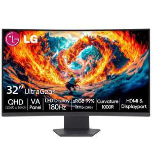 32" Ultragear QHD Curved Gaming Monitor, 180Hz, 1ms, AMD FreeSync, 1000R Curve, HDR10, 99% sRGB, Black Stabilizer, Dual Controller, DisplayPort & HDMI, 3-Side Borderless, Tilt Adjustment, Black 32" Ultragear QHD Curved Gaming Monitor, 180Hz, 1ms, AMD FreeSync, 1000R Curve, HDR10, 99% sRGB, Black Stabilizer, Dual Controller, DisplayPort & HDMI, 3-Side Borderless, Tilt Adjustment, Black