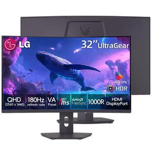 32" Ultragear Curved Gaming Monitor, QHD, VA Panel, 180Hz, 1ms GtG, AMD FreeSync Compatible, HDR10, sRGB 99% Color, HDMI, DisplayPort, Height/Tilt/Swivel Adjustable Stand, Black 32" Ultragear Curved Gaming Monitor, QHD, VA Panel, 180Hz, 1ms GtG, AMD FreeSync Compatible, HDR10, sRGB 99% Color, HDMI, DisplayPort, Height/Tilt/Swivel Adjustable Stand, Black