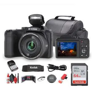 Pixpro AZ255 Digital Camera (AZ255BK) Bundle Including: 64 GB Memory Card, Rechargeable Batteries, Case, Neck Strap, Lens Caps, Full Cleaning Kit, Card Reader, Card Wallet, USB Cable, Cap Keeper Pixpro AZ255 Digital Camera (AZ255BK) Bundle Including: 64 GB Memory Card, Rechargeable Batteries, Case, Neck Strap, Lens Caps, Full Cleaning Kit, Card Reader, Card Wallet, USB Cable, Cap Keeper