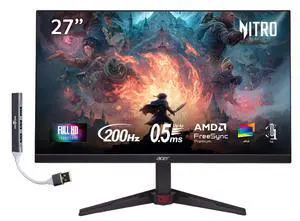 Nitro 27" FHD ZeroFrame Design Gaming IPS Monitor AMD FreeSync Premium | 200Hz Refresh | Up to 0.5ms | DisplayHDR10 | sRGB 99% | VESA Mount | 2 xHDMI, 1 xDisplayport & USB Hub, VG270X | UM.HV0AA.101 Nitro 27" FHD ZeroFrame Design Gaming IPS Monitor AMD FreeSync Premium | 200Hz Refresh | Up to 0.5ms | DisplayHDR10 | sRGB 99% | VESA Mount | 2 xHDMI, 1 xDisplayport & USB Hub, VG270X | UM.HV0AA.101