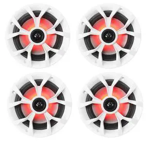 RKL65MBW 6.5" 2-Way Coaxial Marine Boat LED Speakers, 2-Pair | 700W Peak / 170W RMS, 4 Ohm, Waterproof, Red/Blue Beat-Sync LEDs, 35Hz-20kHz, Includes Black/White Grilles and 16.4 Ft Wire RKL65MBW 6.5" 2-Way Coaxial Marine Boat LED Speakers, 2-Pair | 700W Peak / 170W RMS, 4 Ohm, Waterproof, Red/Blue Beat-Sync LEDs, 35Hz-20kHz, Includes Black/White Grilles and 16.4 Ft Wire