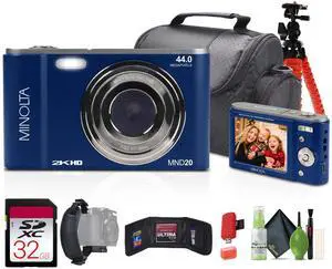 MND20 44 MP / 2.7K Quad HD Digital Camera (Blue) + 32GB Memory Card + 12 inch Flexible Tripod + Memory Card Wallet + USB Card Reader, SD/microSD + More MND20 44 MP / 2.7K Quad HD Digital Camera (Blue) + 32GB Memory Card + 12 inch Flexible Tripod + Memory Card Wallet + USB Card Reader, SD/microSD + More