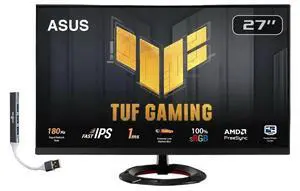 TUF Gaming 27" FHD IPS Monitor with 1ms Response Time | Built-in Speakers, Anti-Glare, Flicker Free, AMD FreeSync, 180Hz, Displayport, HDMI & Dockztorm USB Port Expander, Black TUF Gaming 27" FHD IPS Monitor with 1ms Response Time | Built-in Speakers, Anti-Glare, Flicker Free, AMD FreeSync, 180Hz, Displayport, HDMI & Dockztorm USB Port Expander, Black