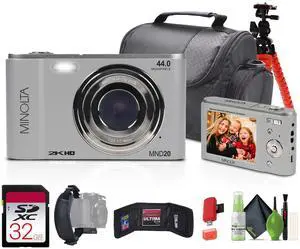 MND20 44 MP / 2.7K Quad HD Digital Camera (Silver) + 32GB Memory Card + 12 inch Flexible Tripod + Memory Card Wallet + USB Card Reader, SD/microSD + More MND20 44 MP / 2.7K Quad HD Digital Camera (Silver) + 32GB Memory Card + 12 inch Flexible Tripod + Memory Card Wallet + USB Card Reader, SD/microSD + More