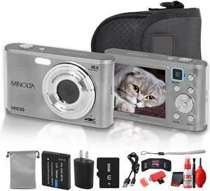 MND23 Digital Camera (Silver), 48MP Point & Shoot Camera, 2.7K Video Recording, 16x Digital Zoom (MND23-S) + Camera Bag + Cleaning Kit + Card Reader + Card Wallet (5pc Bundle) MND23 Digital Camera (Silver), 48MP Point & Shoot Camera, 2.7K Video Recording, 16x Digital Zoom (MND23-S) + Camera Bag + Cleaning Kit + Card Reader + Card Wallet (5pc Bundle)