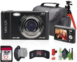 MND20 44 MP / 2.7K Quad HD Digital Camera (Black) + 32GB Memory Card + 12 inch Flexible Tripod + Memory Card Wallet + USB Card Reader, SD/microSD + More MND20 44 MP / 2.7K Quad HD Digital Camera (Black) + 32GB Memory Card + 12 inch Flexible Tripod + Memory Card Wallet + USB Card Reader, SD/microSD + More