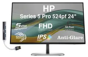 Series 5 Pro 524pf 24" FHD IPS Monitor Adjustable Height, Swivel, Pivot | 100 Hz 350 Nits, 5ms, Anti-Glare, Flicker Free, VESA Mount (100mm), & Dockztorm USB Port Expander | Black/Silver Series 5 Pro 524pf 24" FHD IPS Monitor Adjustable Height, Swivel, Pivot | 100 Hz 350 Nits, 5ms, Anti-Glare, Flicker Free, VESA Mount (100mm), & Dockztorm USB Port Expander | Black/Silver