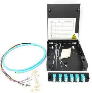 12 Port Wall Mount Fiber Enclosure with Splicing Module OM3 Multimode LC-UPC Kit (Includes a 1 Meter 12 Strand LC-UPC OM3 Pigtail and 6 Port Duplex OM3 LGX Loaded Panel 12 Port Wall Mount Fiber Enclosure with Splicing Module OM3 Multimode LC-UPC Kit (Includes a 1 Meter 12 Strand LC-UPC OM3 Pigtail and 6 Port Duplex OM3 LGX Loaded Panel