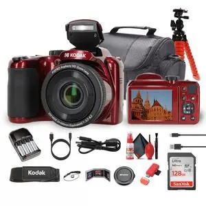 Pixpro AZ255 Digital Camera in Red (AZ255RD) Bundle Including: 128 GB Memory Card, Rechargeable Batteries, Case, Flexible Tripod, Neck Strap, Lens Caps, Full Cleaning Kit, More Accessories Pixpro AZ255 Digital Camera in Red (AZ255RD) Bundle Including: 128 GB Memory Card, Rechargeable Batteries, Case, Flexible Tripod, Neck Strap, Lens Caps, Full Cleaning Kit, More Accessories