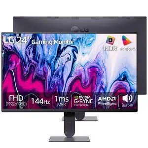 24" Gaming Monitor, Full HD 1080p IPS Display, 144Hz Refresh Rate, 1ms MBR, NVIDIA G-Sync Compatible & AMD FreeSync, HDR10 sRGB 99%, Built-in Speakers, HDMI& DP, Height & Tilt Adjustable Stand 24" Gaming Monitor, Full HD 1080p IPS Display, 144Hz Refresh Rate, 1ms MBR, NVIDIA G-Sync Compatible & AMD FreeSync, HDR10 sRGB 99%, Built-in Speakers, HDMI& DP, Height & Tilt Adjustable Stand