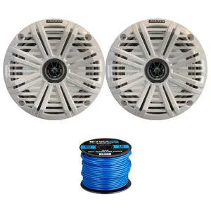 1 Pair (Qty 2) of 6.5" 2-Way 195 Watt Max Power OEM Replacement Coaxial Marine Boat Audio Speakers with White Salt Water Grilles, 50-Feet 16-Gauge Speaker Wire 1 Pair (Qty 2) of 6.5" 2-Way 195 Watt Max Power OEM Replacement Coaxial Marine Boat Audio Speakers with White Salt Water Grilles, 50-Feet 16-Gauge Speaker Wire