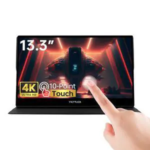 Victrack 4K UHD Touchscreen Ultra Portable Monitor for Designing and Gaming, 13.3 Slim UHD, Gaming Monitor with Cover, Accessories Includes Power Adapter, Type-C, USB-C Cable, Mini HDMI Cable Victrack 4K UHD Touchscreen Ultra Portable Monitor for Designing and Gaming, 13.3 Slim UHD, Gaming Monitor with Cover, Accessories Includes Power Adapter, Type-C, USB-C Cable, Mini HDMI Cable