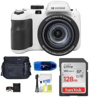 PIXPRO AZ425 Digital Camera Bundle, Includes: SanDisk 128GB SDXC Memory Card, Small Camera Bag, SD Card Reader and More (6 Items) (White) PIXPRO AZ425 Digital Camera Bundle, Includes: SanDisk 128GB SDXC Memory Card, Small Camera Bag, SD Card Reader and More (6 Items) (White)