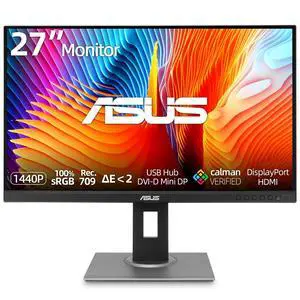 ProArt 27" QHD Monitor, 1440P IPS Display, 100% sRGB|Rec. 709, Delta E < 2 Color Accuracy, Calman Verified, DP HDMI Mini DP DVI USB Hub, Ergonomic Tilt Swivel Pivot Height Adjustable Stand ProArt 27" QHD Monitor, 1440P IPS Display, 100% sRGB|Rec. 709, Delta E < 2 Color Accuracy, Calman Verified, DP HDMI Mini DP DVI USB Hub, Ergonomic Tilt Swivel Pivot Height Adjustable Stand