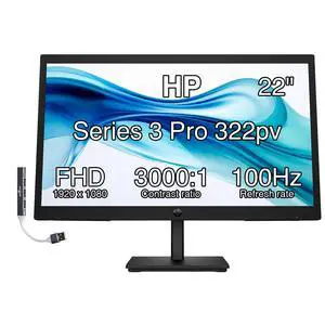 22" Series 3 Pro 322pv FHD Monitor Anti-Glare, Flicker Free, VESA Mount | (100x100mm), 5 ms Response Time, HDMI, VGA & Dockztorm USB Port Expander, Black (9U5A2AA#ABA) (2026 Latest Model) 22" Series 3 Pro 322pv FHD Monitor Anti-Glare, Flicker Free, VESA Mount | (100x100mm), 5 ms Response Time, HDMI, VGA & Dockztorm USB Port Expander, Black (9U5A2AA#ABA) (2026 Latest Model)