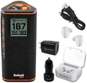 Bushnell Wingman View Golf GPS Bluetooth Speaker with Ultimate White Earbuds and Wall and Car Chargers Bundle, 7.3x3.2x3.1in Bushnell Wingman View Golf GPS Bluetooth Speaker with Ultimate White Earbuds and Wall and Car Chargers Bundle, 7.3x3.2x3.1in