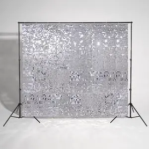 10x7 FT Shimmer Wall Backdrop with Adjustable Background Stand | 72 Pcs Sliver Square Sequin Panels Decor for Wedding Party 10x7 FT Shimmer Wall Backdrop with Adjustable Background Stand | 72 Pcs Sliver Square Sequin Panels Decor for Wedding Party