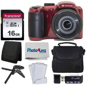 Kodak PIXPRO AZ255 Astro Zoom 16MP Digital Camera (Red) Bundle, Point & Shoot Camera Case, 16GB Memory Card, USB Card Reader, Table Tripod, Accessories Kodak PIXPRO AZ255 Astro Zoom 16MP Digital Camera (Red) Bundle, Point & Shoot Camera Case, 16GB Memory Card, USB Card Reader, Table Tripod, Accessories